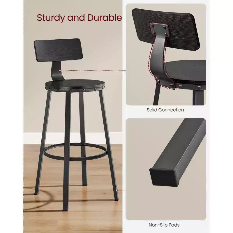 Set di 2 Sgabelli da Bar, Sgabelli da Bar da 73 cm con Schienale, Sedie da Bar con Schienale, Telaio in Acciaio