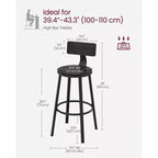 Set di 2 Sgabelli da Bar, Sgabelli da Bar da 73 cm con Schienale, Sedie da Bar con Schienale, Telaio in Acciaio