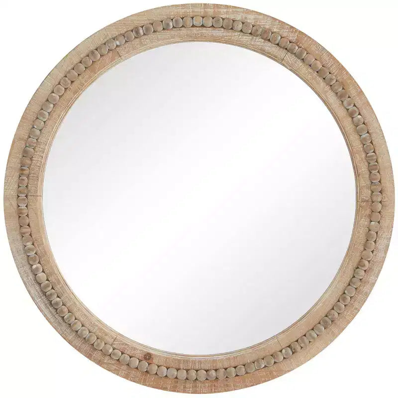 Wood Distressed Wall Mirror with Beaded Detailing - Olivia & May