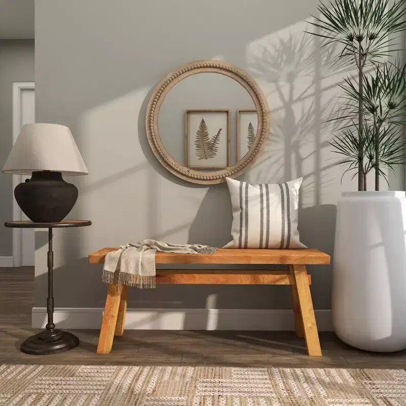 Specchio da parete in legno anticato con dettagli a perline - Olivia & May