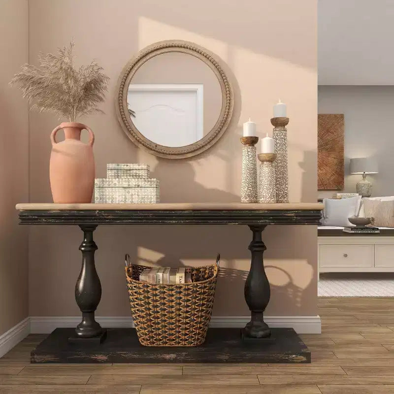 Specchio da parete in legno anticato con dettagli a perline - Olivia & May
