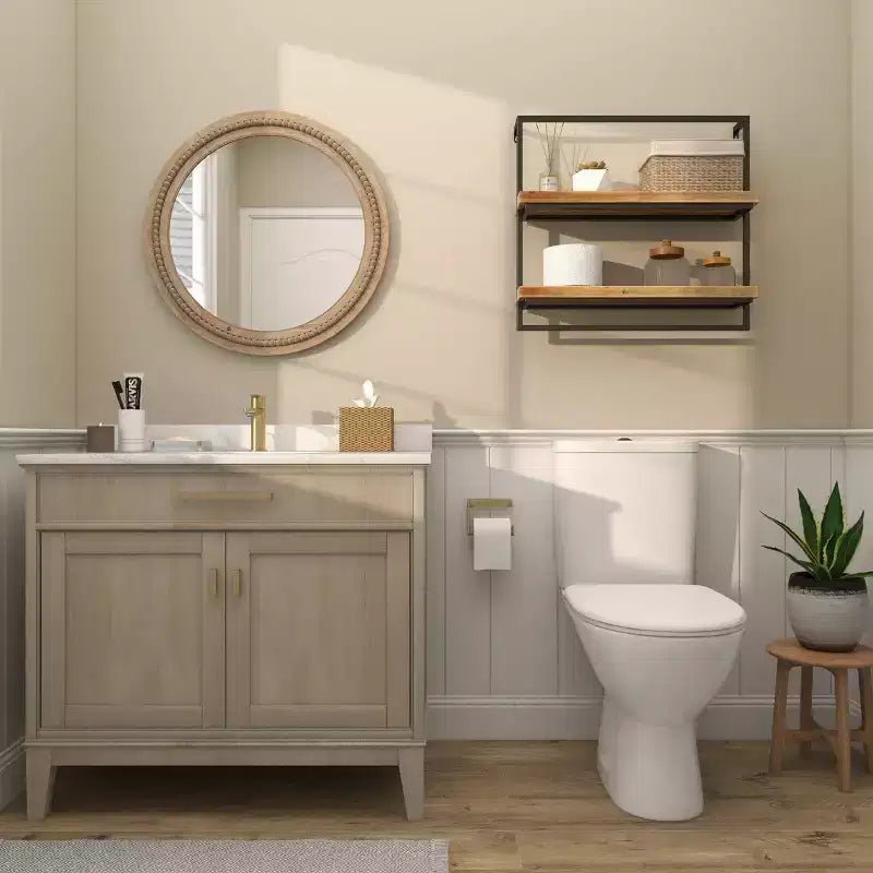 Specchio da parete in legno anticato con dettagli a perline - Olivia & May