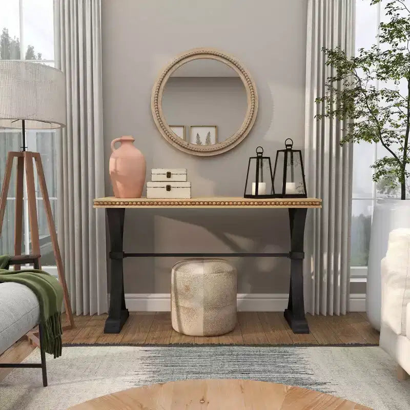 Specchio da parete in legno anticato con dettagli a perline - Olivia & May