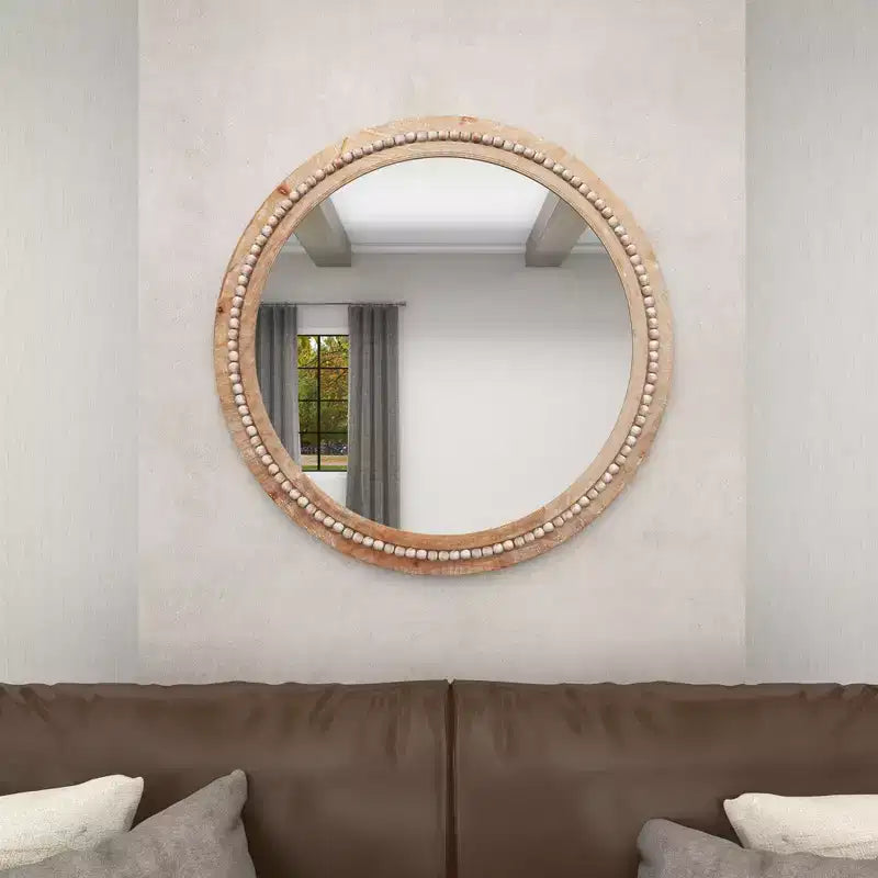Specchio da parete in legno anticato con dettagli a perline - Olivia & May