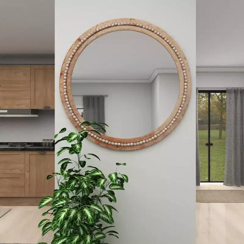 Specchio da parete in legno anticato con dettagli a perline - Olivia & May