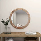 Specchio da parete in legno anticato con dettagli a perline - Olivia & May