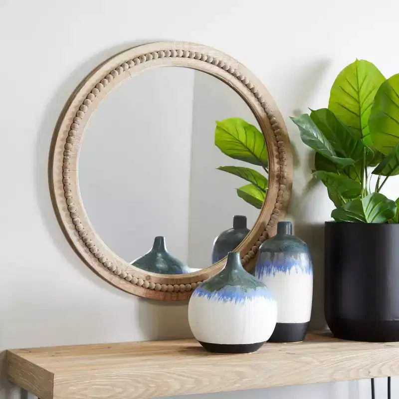 Specchio da parete in legno anticato con dettagli a perline - Olivia & May
