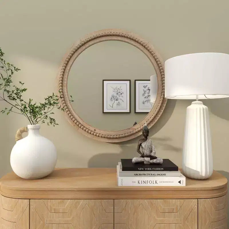 Specchio da parete in legno anticato con dettagli a perline - Olivia & May