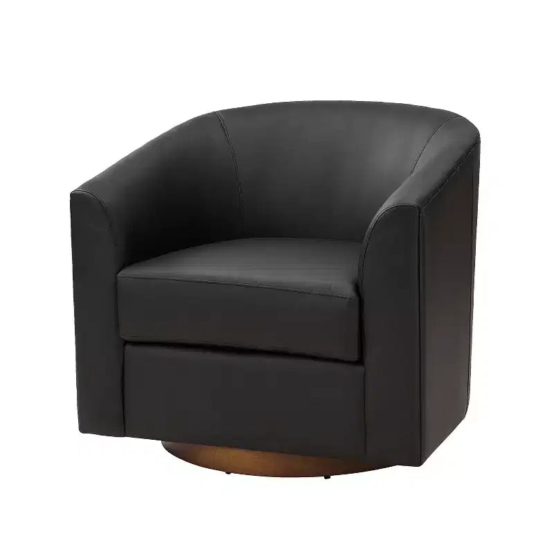 Jessie 30.5 Wide Modern Swivel Barrel Faux Leather Chair with Solid Wood Base|ART OF LIVING DESIGNS