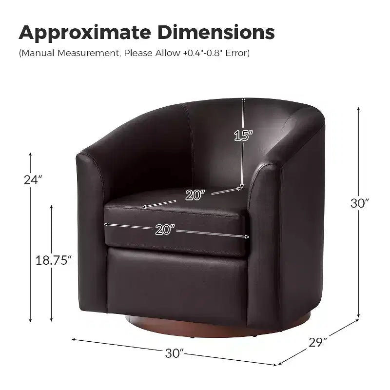 Poltrona a botte moderna girevole Jessie, 77,5 cm, in ecopelle con base in legno massello|ART OF LIVING DESIGNS