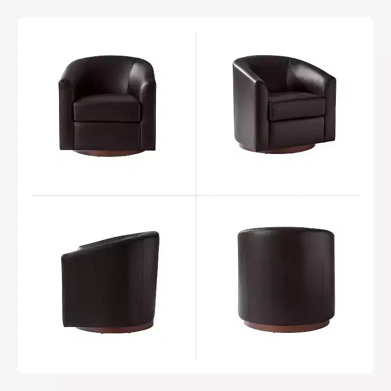 Poltrona a botte moderna girevole Jessie, 77,5 cm, in ecopelle con base in legno massello|ART OF LIVING DESIGNS