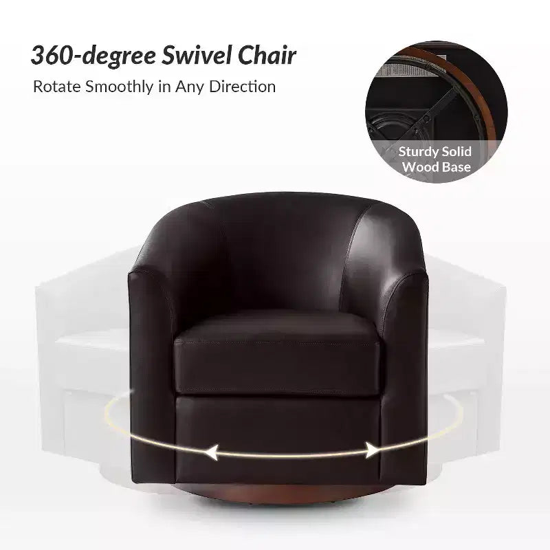 Poltrona a botte moderna girevole Jessie, 77,5 cm, in ecopelle con base in legno massello|ART OF LIVING DESIGNS