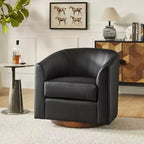 Poltrona a botte moderna girevole Jessie, 77,5 cm, in ecopelle con base in legno massello|ART OF LIVING DESIGNS