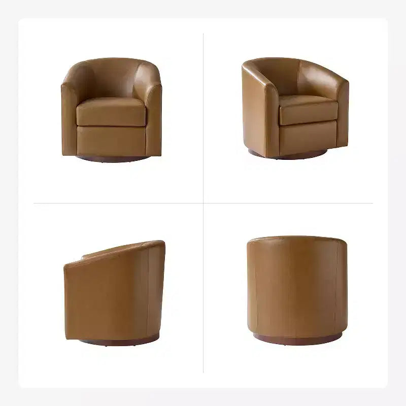 Poltrona a botte moderna girevole Jessie, 77,5 cm, in ecopelle con base in legno massello|ART OF LIVING DESIGNS