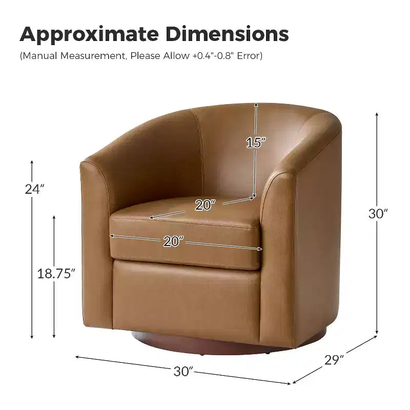 Poltrona a botte moderna girevole Jessie, 77,5 cm, in ecopelle con base in legno massello|ART OF LIVING DESIGNS