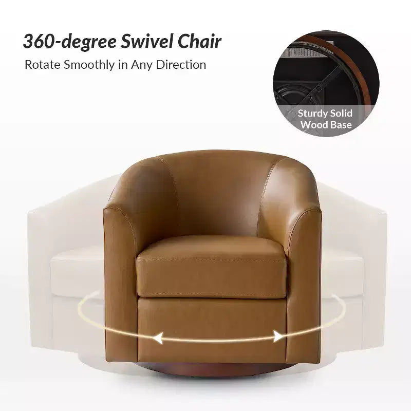 Poltrona a botte moderna girevole Jessie, 77,5 cm, in ecopelle con base in legno massello|ART OF LIVING DESIGNS