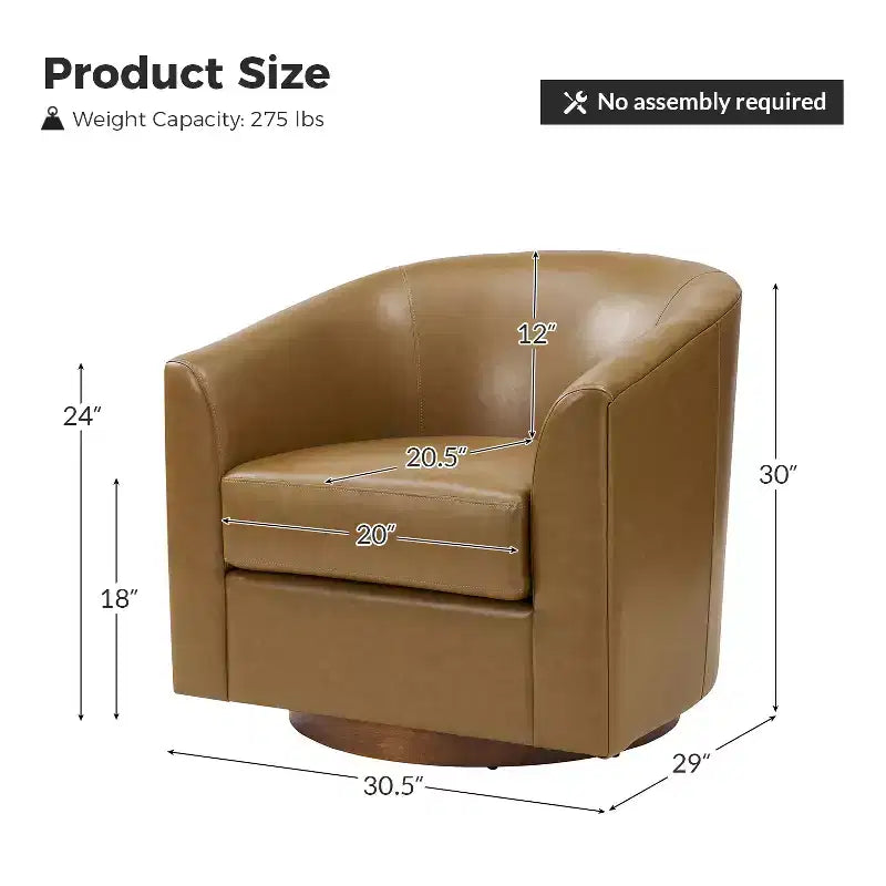 Poltrona a botte moderna girevole Jessie, 77,5 cm, in ecopelle con base in legno massello|ART OF LIVING DESIGNS