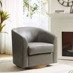 Poltrona a botte moderna girevole Jessie, 77,5 cm, in ecopelle con base in legno massello|ART OF LIVING DESIGNS