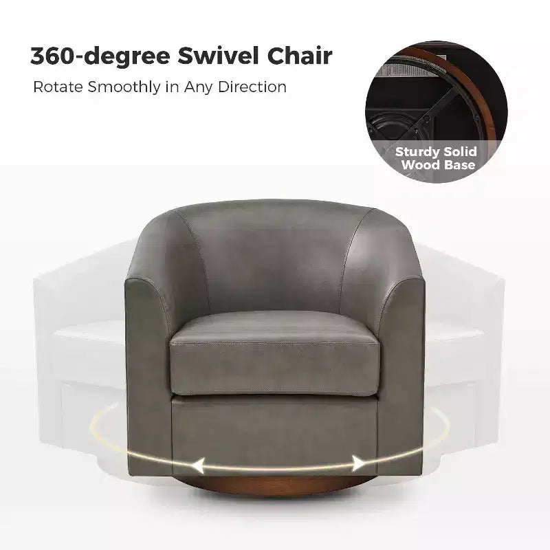 Poltrona a botte moderna girevole Jessie, 77,5 cm, in ecopelle con base in legno massello|ART OF LIVING DESIGNS