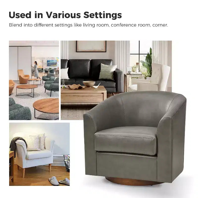 Poltrona a botte moderna girevole Jessie, 77,5 cm, in ecopelle con base in legno massello|ART OF LIVING DESIGNS
