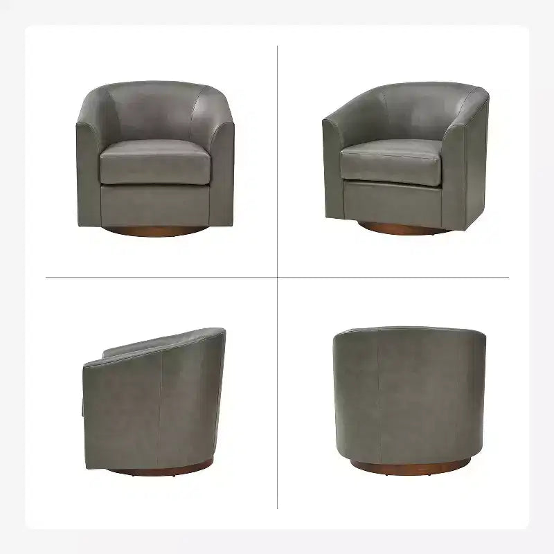 Poltrona a botte moderna girevole Jessie, 77,5 cm, in ecopelle con base in legno massello|ART OF LIVING DESIGNS