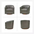 Poltrona a botte moderna girevole Jessie, 77,5 cm, in ecopelle con base in legno massello|ART OF LIVING DESIGNS