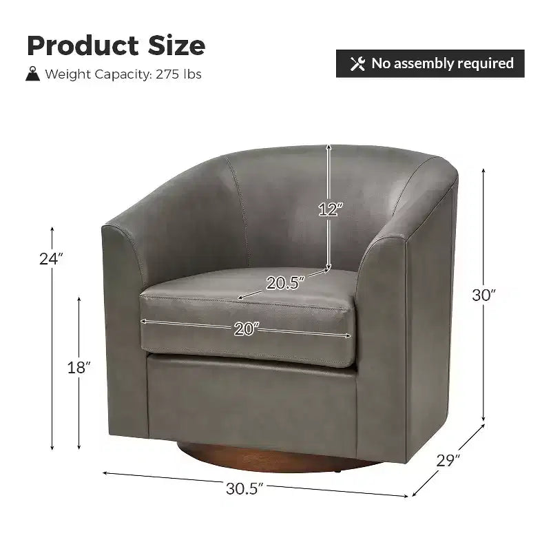 Poltrona a botte moderna girevole Jessie, 77,5 cm, in ecopelle con base in legno massello|ART OF LIVING DESIGNS