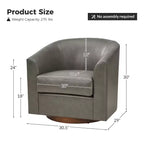 Poltrona a botte moderna girevole Jessie, 77,5 cm, in ecopelle con base in legno massello|ART OF LIVING DESIGNS
