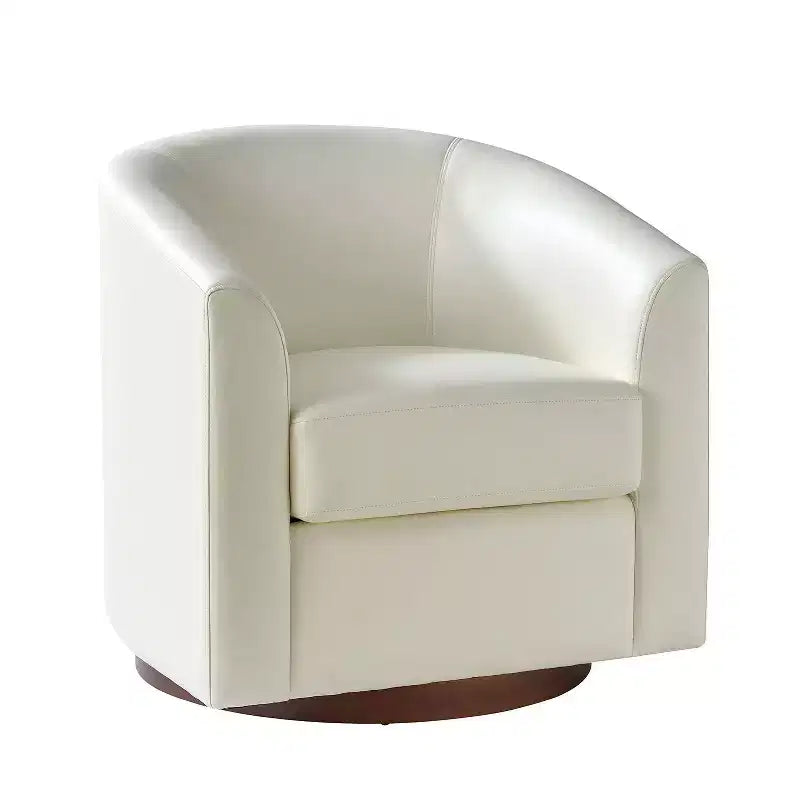 Poltrona a botte moderna girevole Jessie, 77,5 cm, in ecopelle con base in legno massello|ART OF LIVING DESIGNS