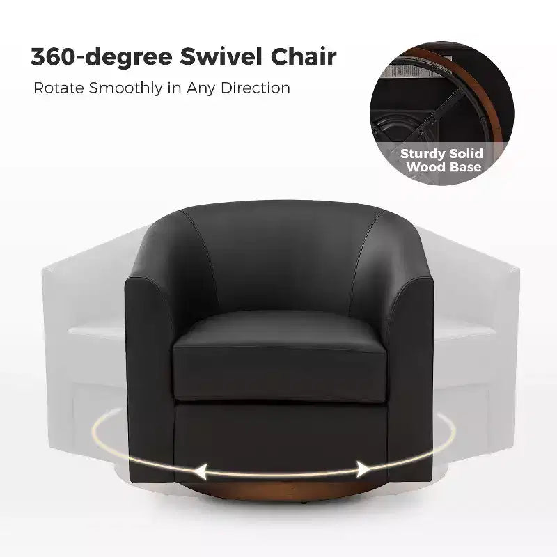 Poltrona a botte moderna girevole Jessie, 77,5 cm, in ecopelle con base in legno massello|ART OF LIVING DESIGNS
