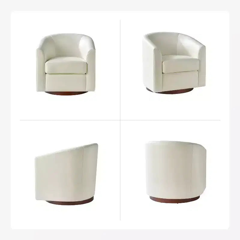Poltrona a botte moderna girevole Jessie, 77,5 cm, in ecopelle con base in legno massello|ART OF LIVING DESIGNS