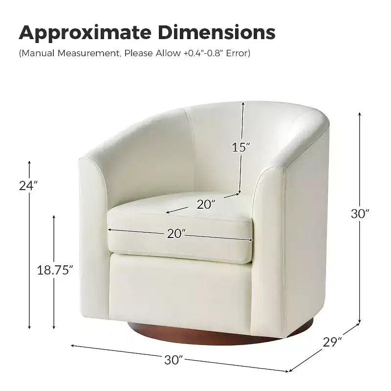 Poltrona a botte moderna girevole Jessie, 77,5 cm, in ecopelle con base in legno massello|ART OF LIVING DESIGNS