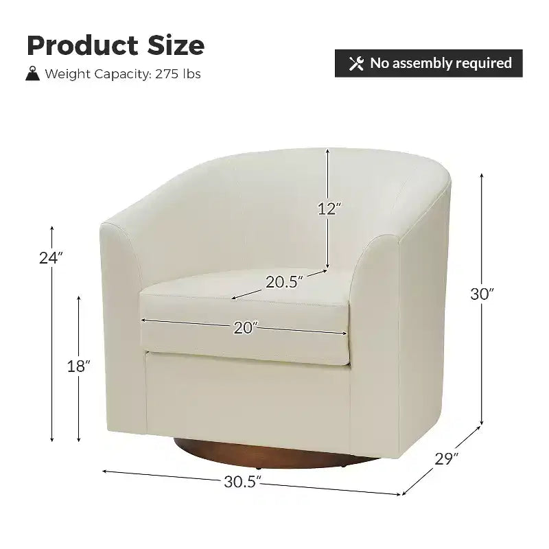 Poltrona a botte moderna girevole Jessie, 77,5 cm, in ecopelle con base in legno massello|ART OF LIVING DESIGNS