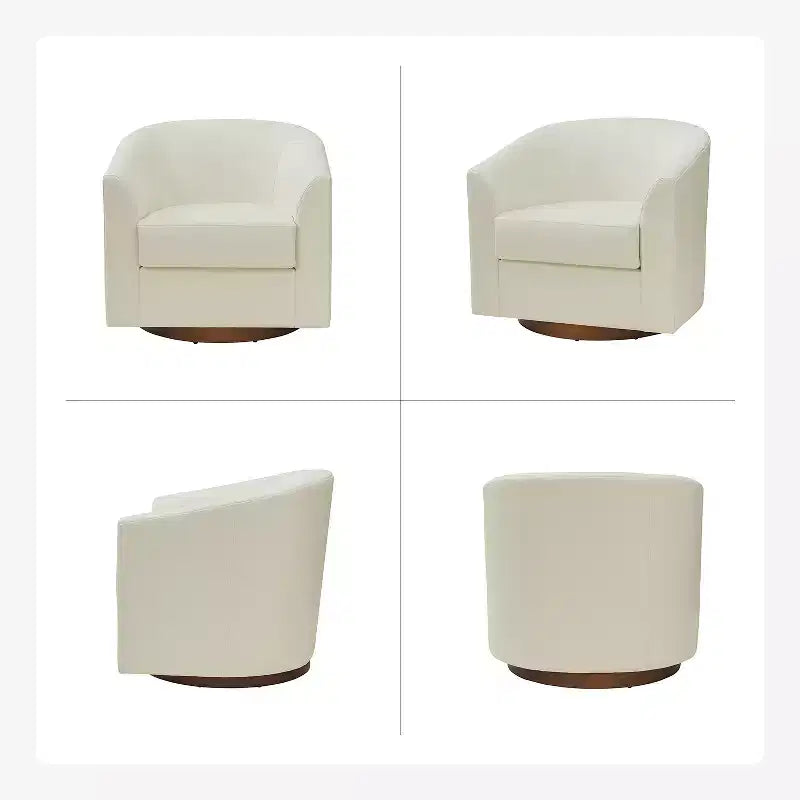 Poltrona a botte moderna girevole Jessie, 77,5 cm, in ecopelle con base in legno massello|ART OF LIVING DESIGNS