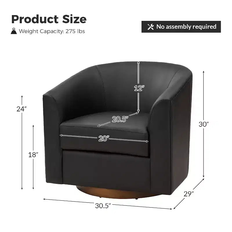 Poltrona a botte moderna girevole Jessie, 77,5 cm, in ecopelle con base in legno massello|ART OF LIVING DESIGNS