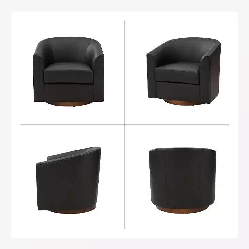 Poltrona a botte moderna girevole Jessie, 77,5 cm, in ecopelle con base in legno massello|ART OF LIVING DESIGNS