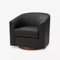 Poltrona a botte moderna girevole Jessie, 77,5 cm, in ecopelle con base in legno massello|ART OF LIVING DESIGNS
