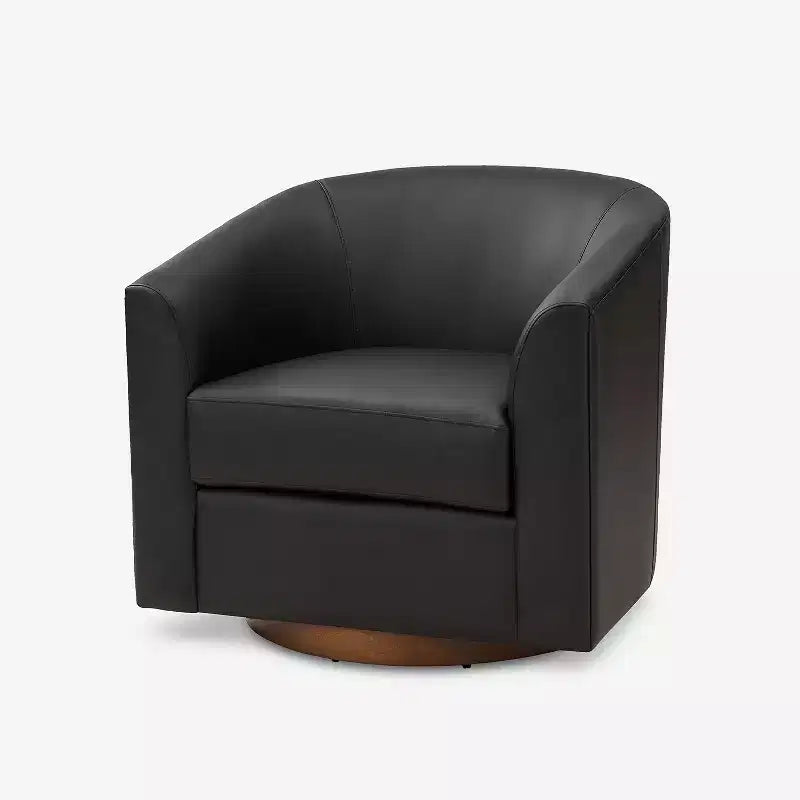 Poltrona a botte moderna girevole Jessie, 77,5 cm, in ecopelle con base in legno massello|ART OF LIVING DESIGNS