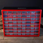 Organizzatore portaoggetti in plastica Stalwart a 64 cassetti, rosso