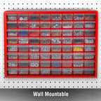 Organizzatore portaoggetti in plastica Stalwart a 64 cassetti, rosso