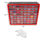 Organizzatore portaoggetti in plastica Stalwart a 64 cassetti, rosso