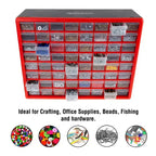 Organizzatore portaoggetti in plastica Stalwart a 64 cassetti, rosso
