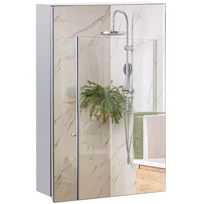kleankin Wall Mounted Bathroom Medicine Cabinet with Hinged Door Storage Shelves for Living Room and Laundry Room Silver