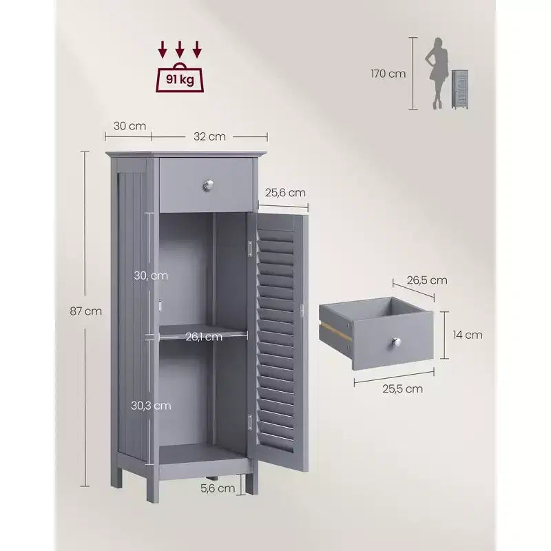 VASAGLE Mobiletto da Bagno, Armadietto a Terra per Bagno con Doppie Ante a Persiana