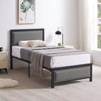 VECELO Upholstered Linen Bed Frame with Headboard and Footboard, Heavy-Duty Platform, Strong Metal Slats, No Box Spring Required, Easy Assembly