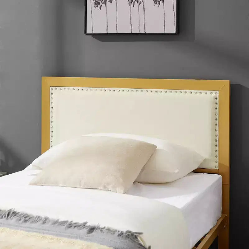 VECELO - Letto imbottito in lino con testiera e pediera, piattaforma resistente, solide doghe in metallo, nessuna necessità di rete a molle, facile da montare