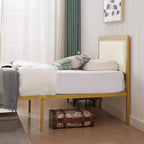 VECELO - Letto imbottito in lino con testiera e pediera, piattaforma resistente, solide doghe in metallo, nessuna necessità di rete a molle, facile da montare