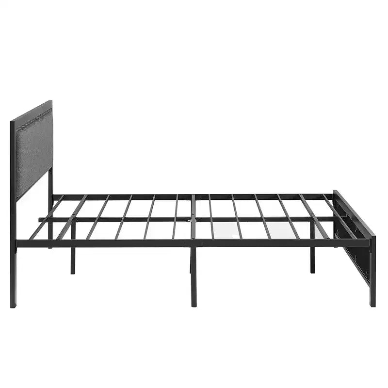 VECELO - Letto imbottito in lino con testiera e pediera, piattaforma resistente, solide doghe in metallo, nessuna necessità di rete a molle, facile da montare