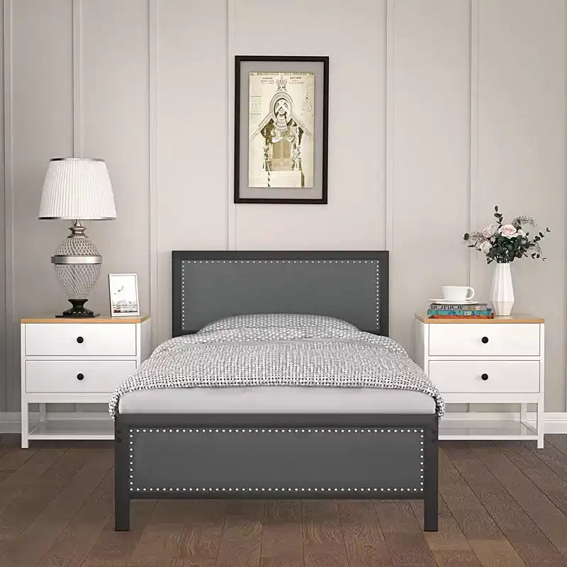 VECELO - Letto imbottito in lino con testiera e pediera, piattaforma resistente, solide doghe in metallo, nessuna necessità di rete a molle, facile da montare