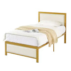 VECELO - Letto imbottito in lino con testiera e pediera, piattaforma resistente, solide doghe in metallo, nessuna necessità di rete a molle, facile da montare